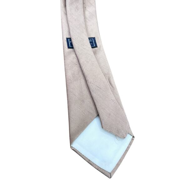 Vintage Hanover Mens Tan Dupioni Silk Tie Classic Solid Dapper Made In USA - Picture 6 of 7